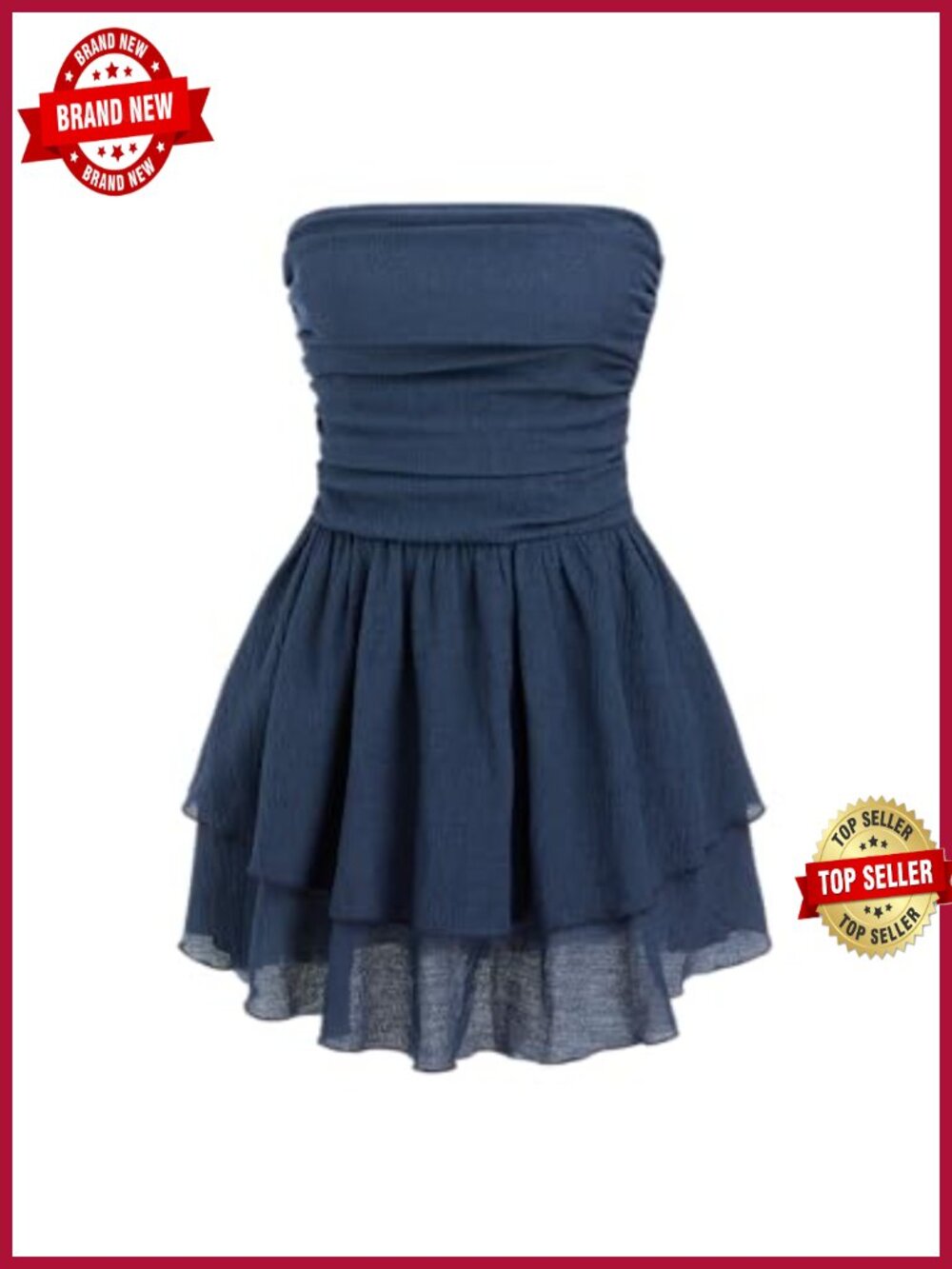 Women's Summer Ruched Ruffle Mini Dress Tube Cocktail Party Dress